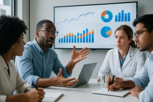 AI Adoption Barriers shown through office analytics and business planning