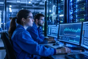 Server racks illustrating AI CO₂ emissions from rising data center electricity demand