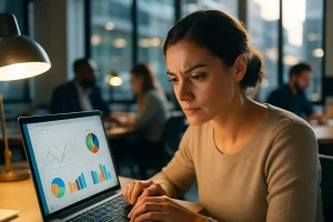 Office team reviewing Generative AI Adoption metrics on shared screens