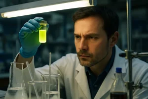 Rare Earth Recovery researchers examine coal ash and tailings samples in a lab